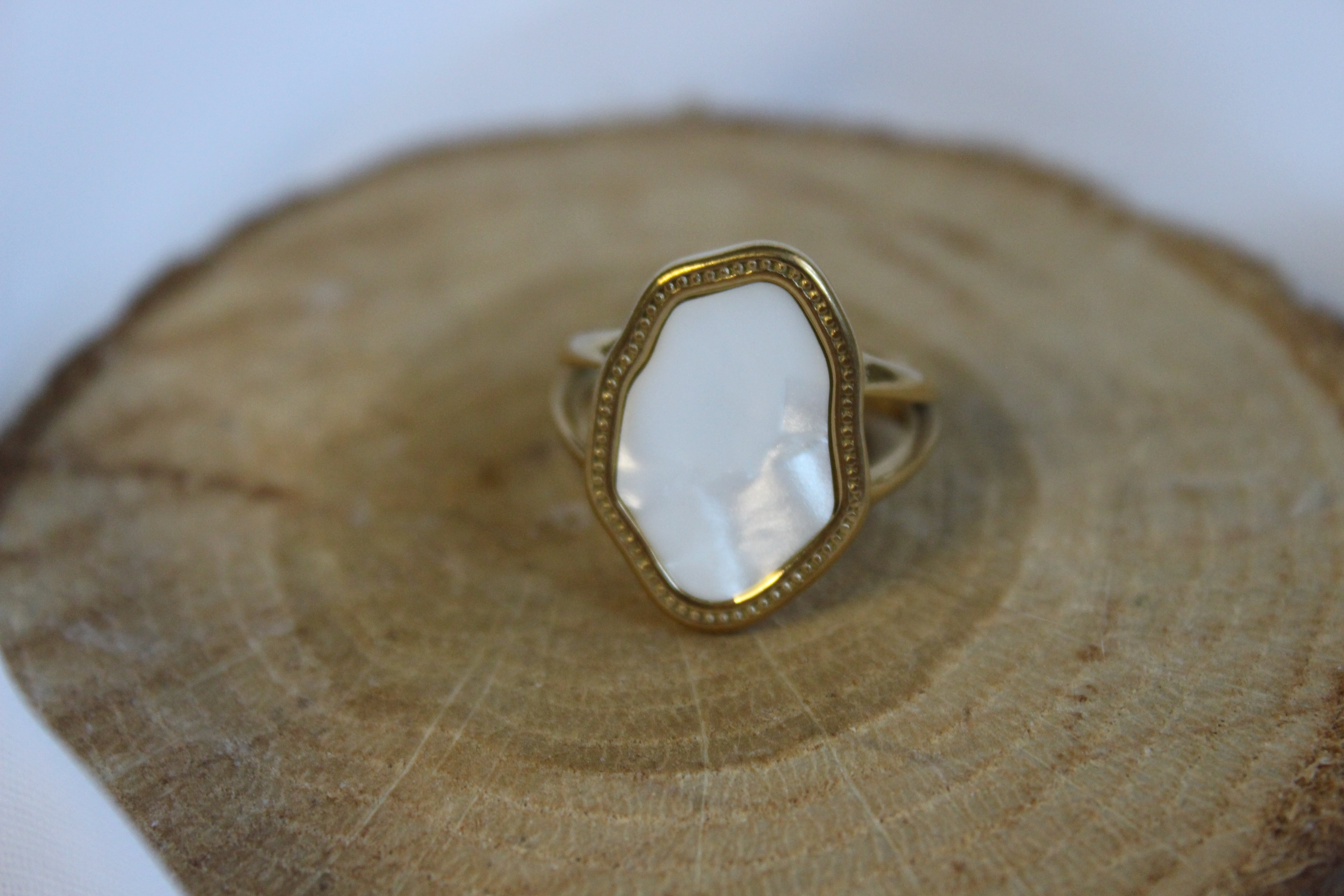 Moon Frame – Sedef Işıltılı Paslanmaz Çelik Yüzük