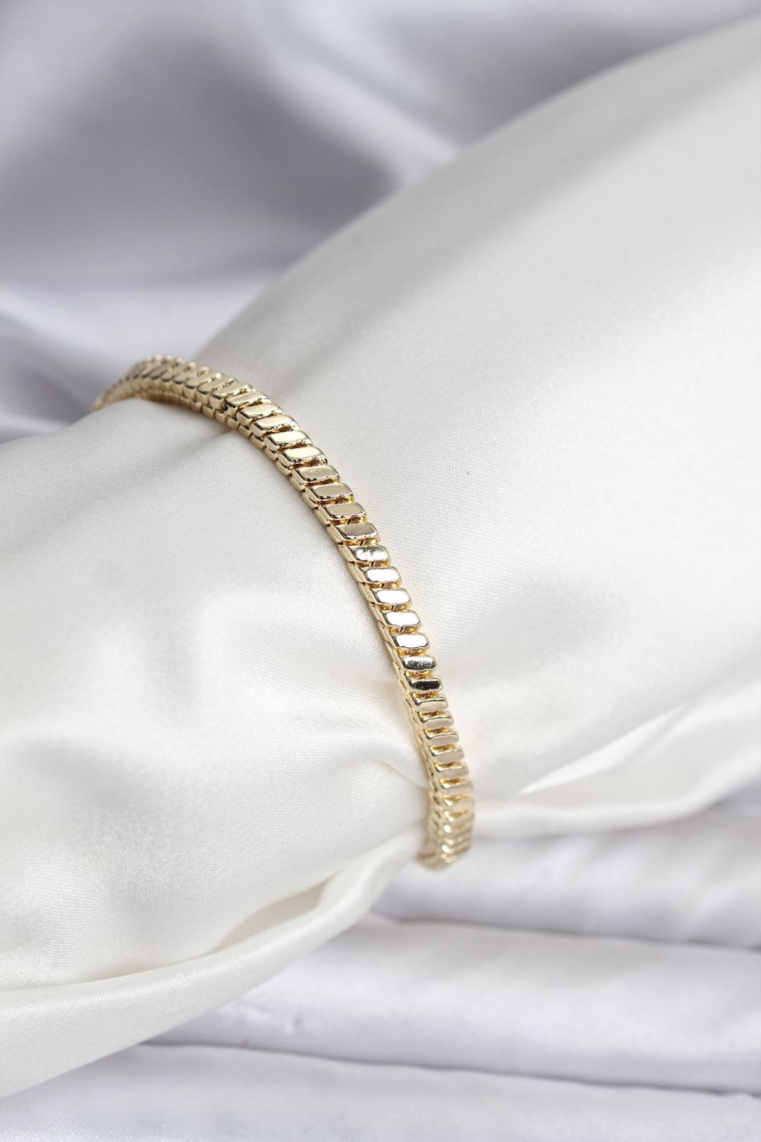 14K Gold Renk Kaplama Kare Zincir Model CM Kadın Bileklik