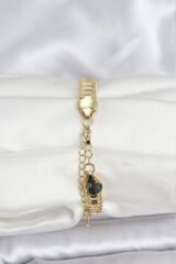 316L Çelik Gold Renk Baget Zirkon Taşlı Yılan Zincirli Kadın Bileklik