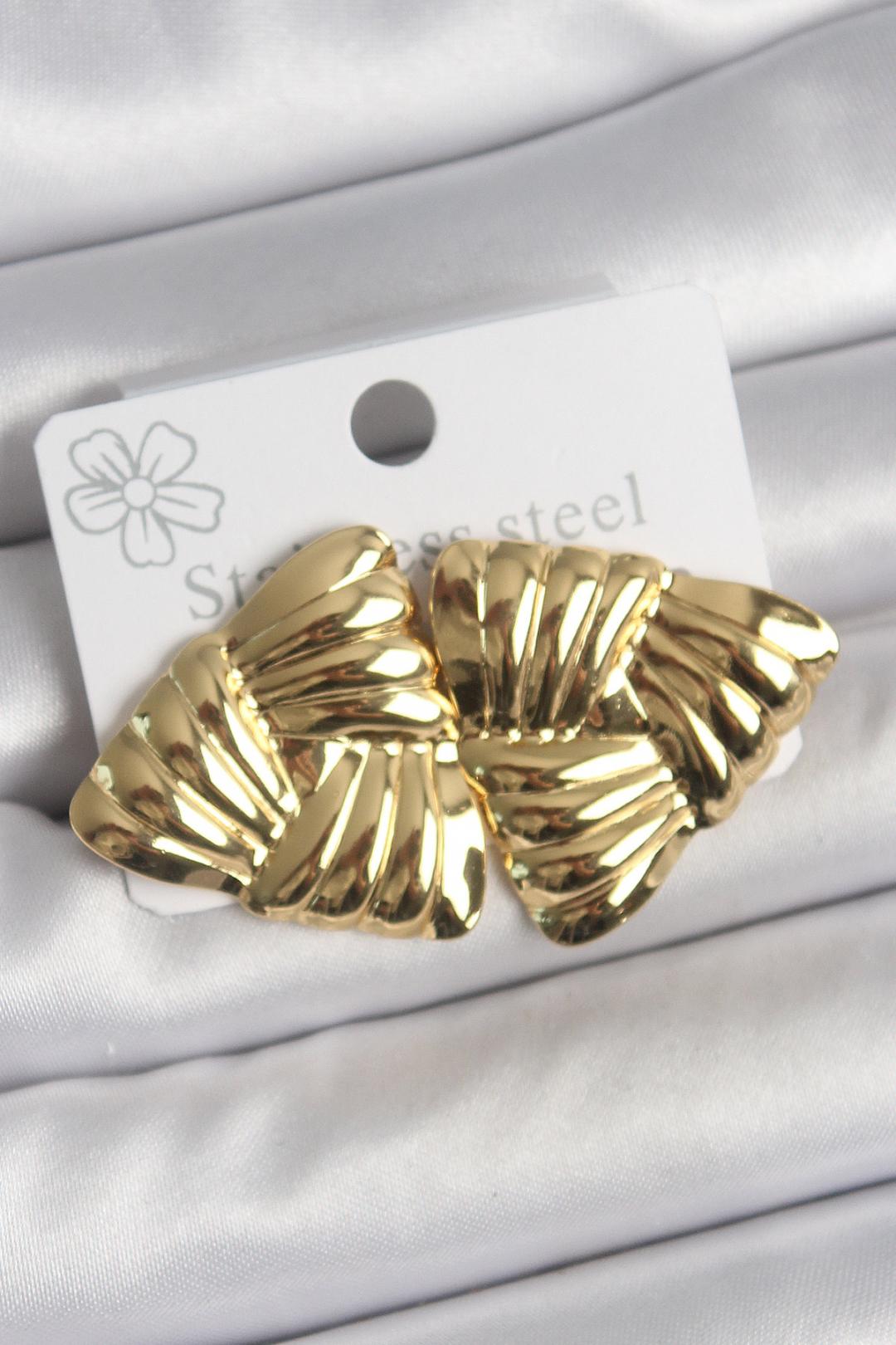 316 Çelik Gold Renk İşlemeli Üçgen Model Kadın Küpe