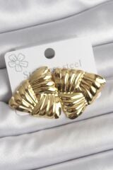 316 Çelik Gold Renk İşlemeli Üçgen Model Kadın Küpe