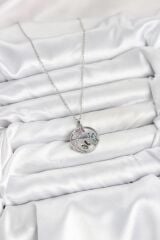 316L Çelik Zincir Gümüş Renk Zirkon Taşlı Kelebekli Kadın Kolye