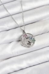 316L Çelik Zincir Gümüş Renk Zirkon Taşlı Kelebekli Kadın Kolye