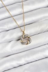 316L Çelik Zincir Gold Renk Zirkon Taşlı Sarmal Model Kadın Kolye