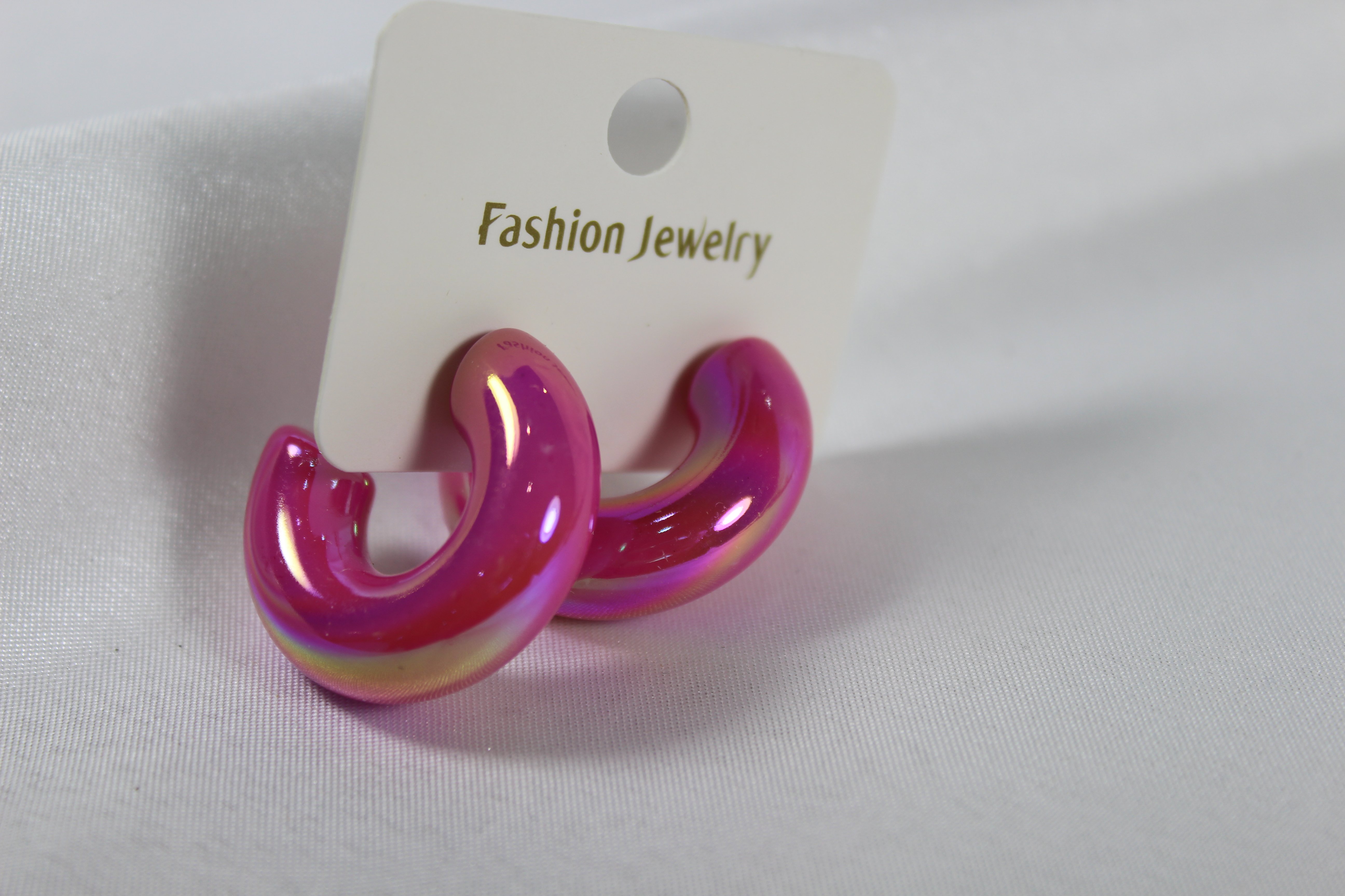 Polyester Tombul Halka Küpe - Pembe