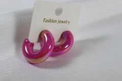Polyester Tombul Halka Küpe - Pembe