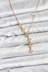 316L Çelik Zincir Gold Renk Yonca Model Kadın Kolye