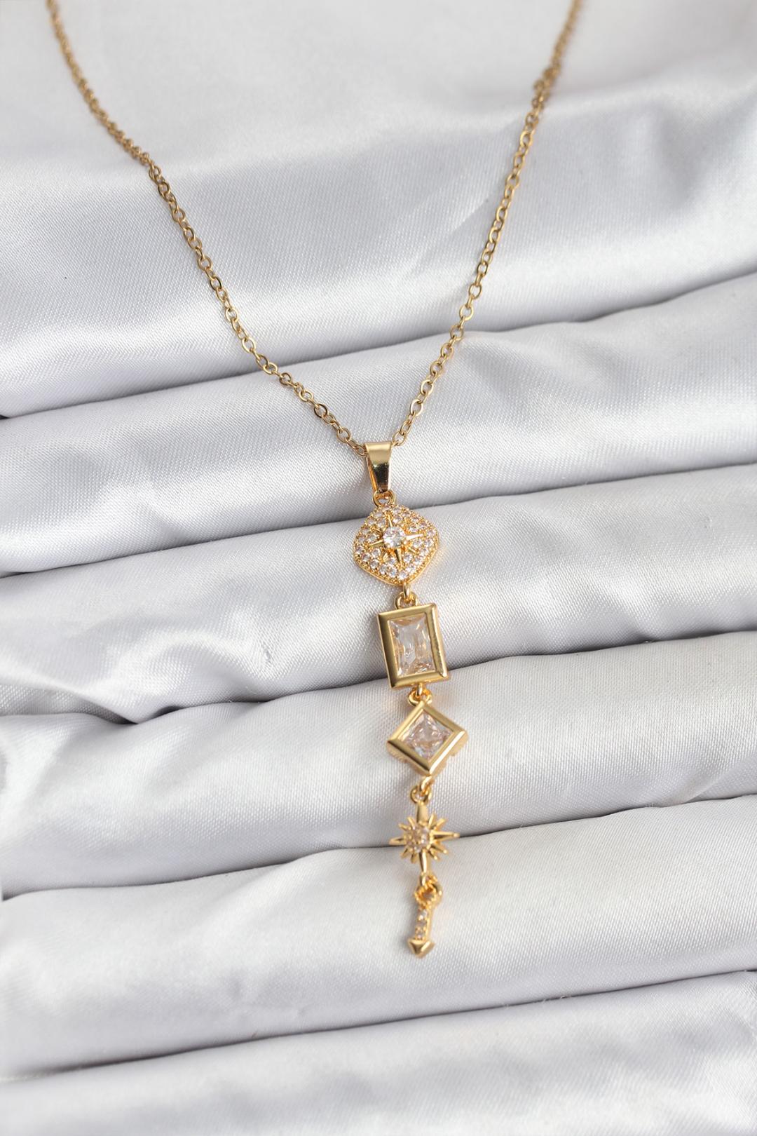 316L Çelik Zincir Gold Renk Kutup Yıldızı Enerji Model Kadın Y Kolye1