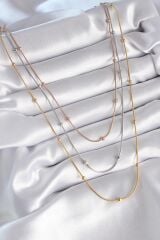 316L Çelik Mix Renk 3'lü Topçuk Detay Kadın Kolye