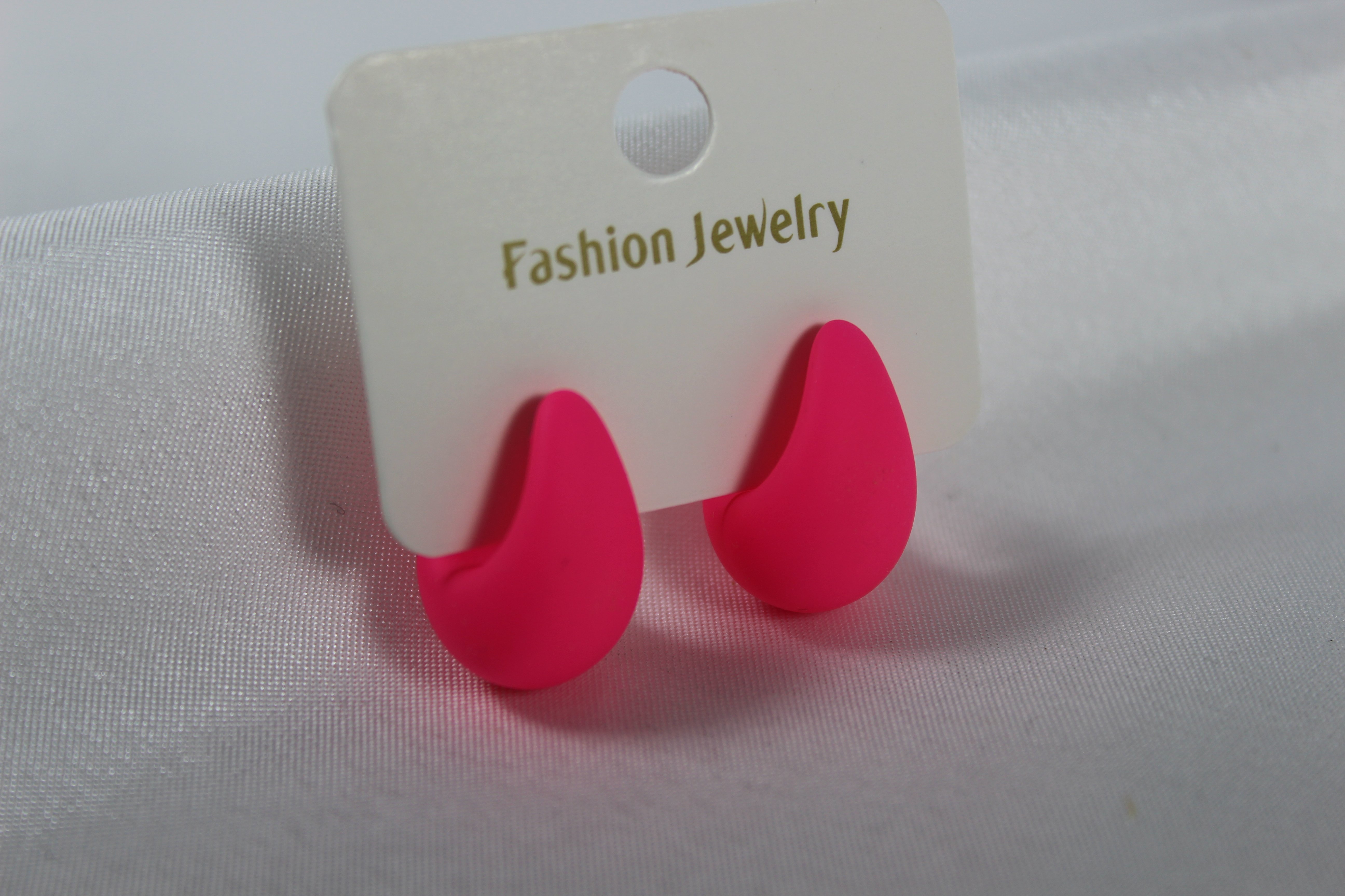 Polyester Damla Küpe - Mat Pembe