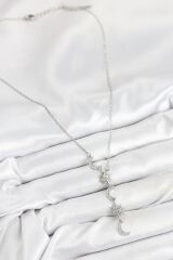 316L Çelik Zirkon Taşlı Güneş Ve Ay Model Gümüş Renk Kadın Kolye