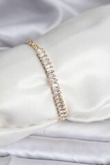 14K Gold Renk Kaplama Zirkon Taşlı Baget Model CM Kadın Bileklik
