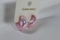 Polyester Geniş Halka Küpe - Pembe