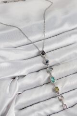 Çelik Renkli Zirkon Taşlı Model Gümüş Renk 7 Element Kadın Y Kolye