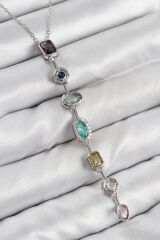 Çelik Renkli Zirkon Taşlı Model Gümüş Renk 7 Element Kadın Y Kolye