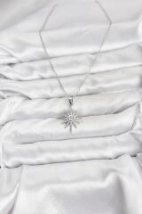 316L Çelik Zincir Gümüş Renk Kutup Yıldızı Model Zirkon Taşlı Kadın Kolye