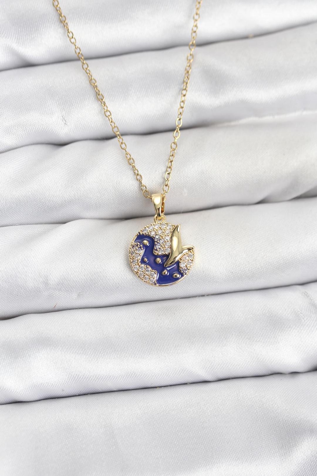 316L Çelik Zincir Gold Renk Gece Model Zirkon Taşlı Kadın Kolye