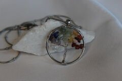 Karışık Doğal Taşlı Yaşam Ağacı Kolyesi (Silver)