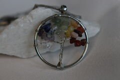 Karışık Doğal Taşlı Yaşam Ağacı Kolyesi (Silver)